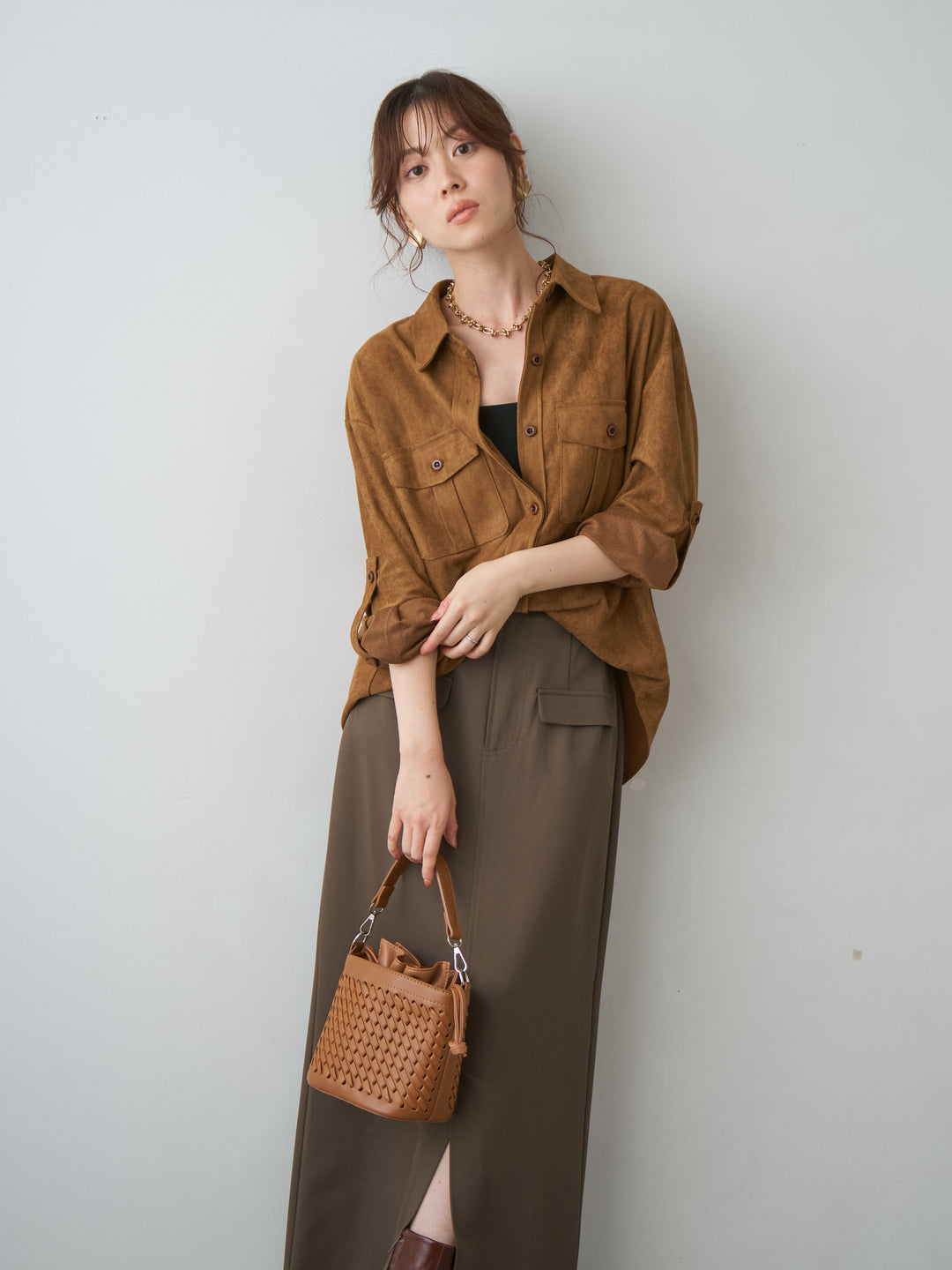 [予約]スウェードタッチWポケットシャツ/beige