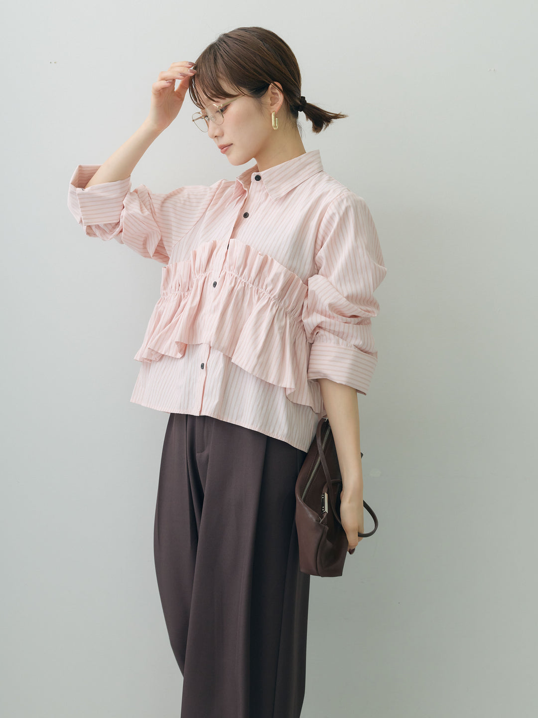 [予約]ストライプフリルシャツ/pink