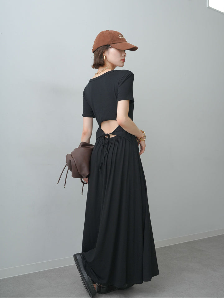 [予約]バックオープンフレアカットワンピース/black