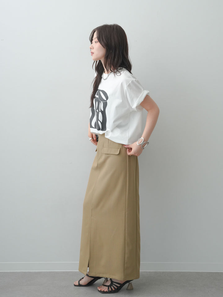 [SET]クールタッチアートロゴオーバーTEE+クレープデシンフラップ付きストレートスカート(2set)