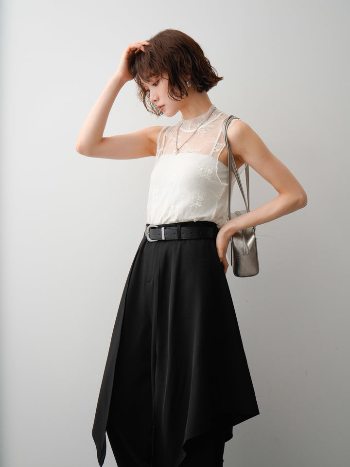 [予約]シースルーストレッチレースノースリトップス/white