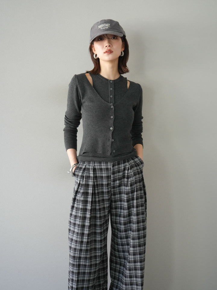 [予約]レイヤードデザインニットカーディガン/チャコール
