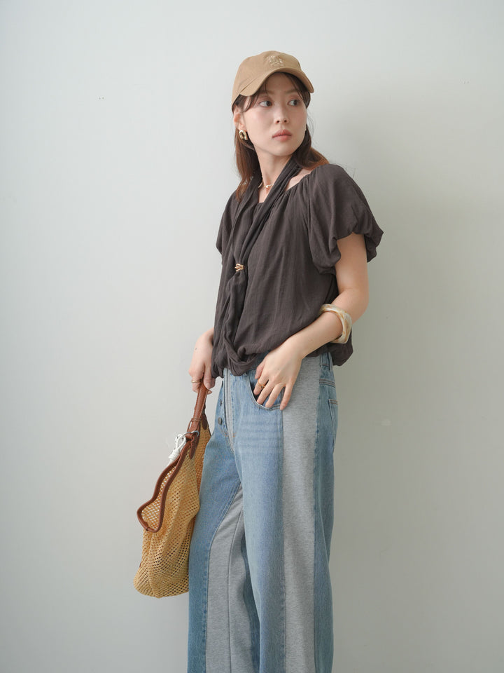 【預購】金屬配件圍巾設計氣球頂/棕色