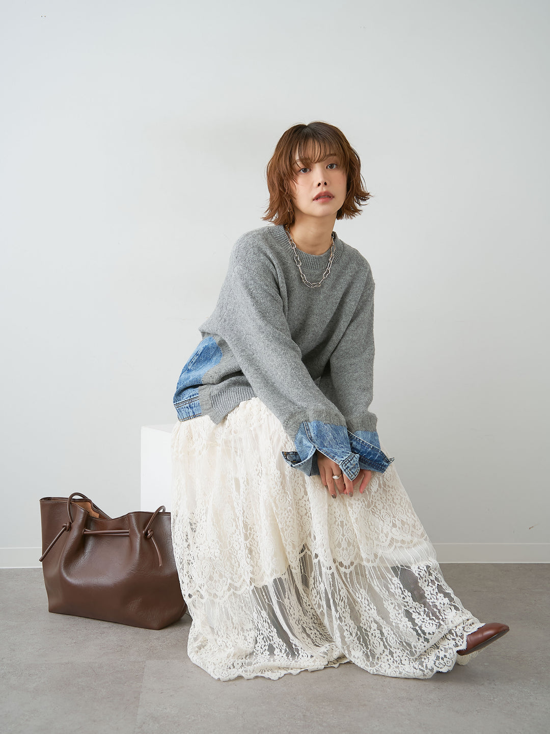 [予約]デニムドッキングニットプルオーバー/gray