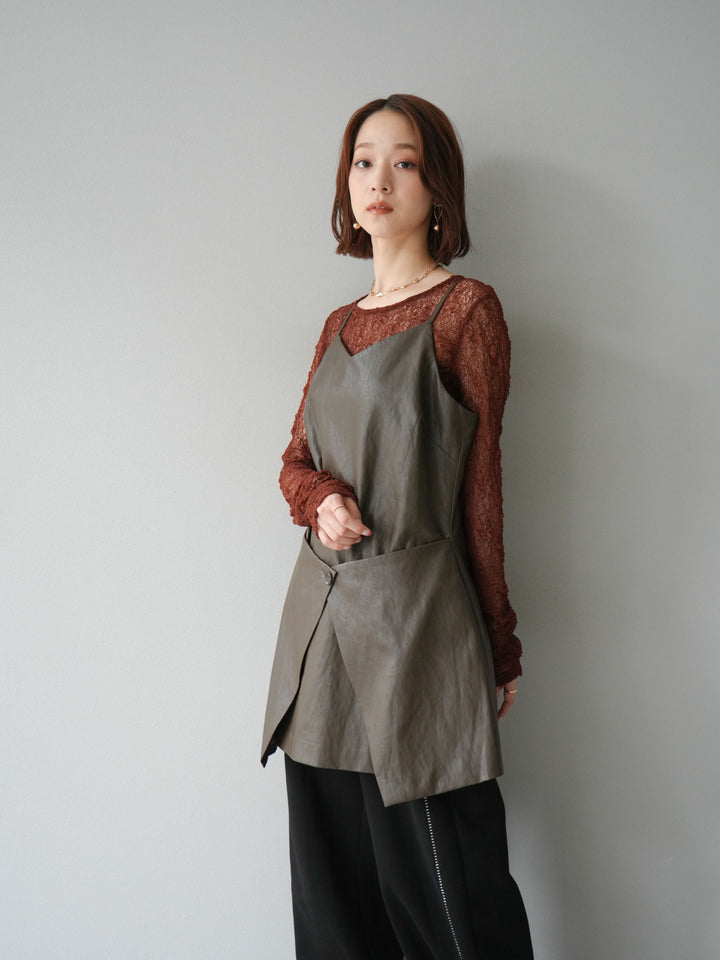 [予約]レイヤードレザーキャミソールチュニック/ブラウン