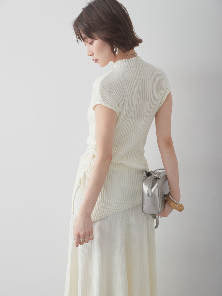 [SET]サイドギャザーアシメリブニットトップス＆リブスカートSET UP(2SET)+選べるアクセセット(2set)
