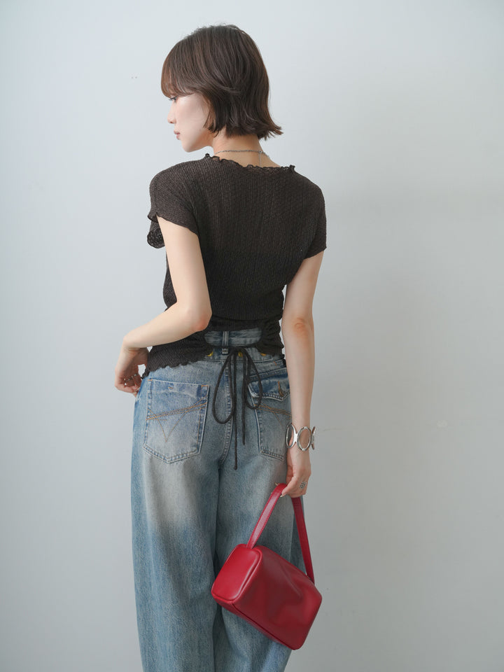[SET]シャーリングシアーバックオープンフレンチトップス+選べるアクセセット(2set)