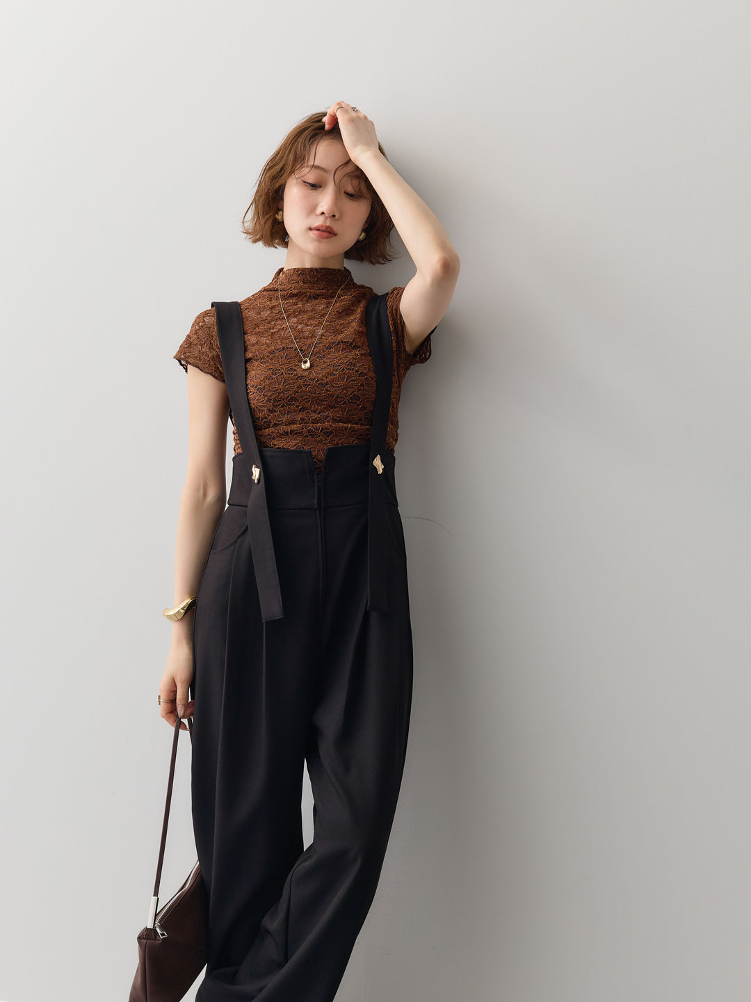 [予約]ベルベットレースフレンチトップス/brown