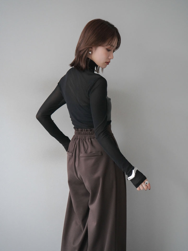 [予約]レザー切替プチネックシアートップス/black