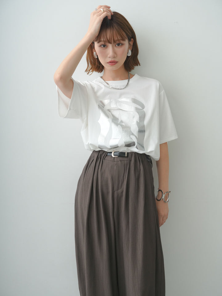 [SET]クールタッチアートロゴオーバーTEE+ベルト付ワッシャーライトワイドパンツ(2set)