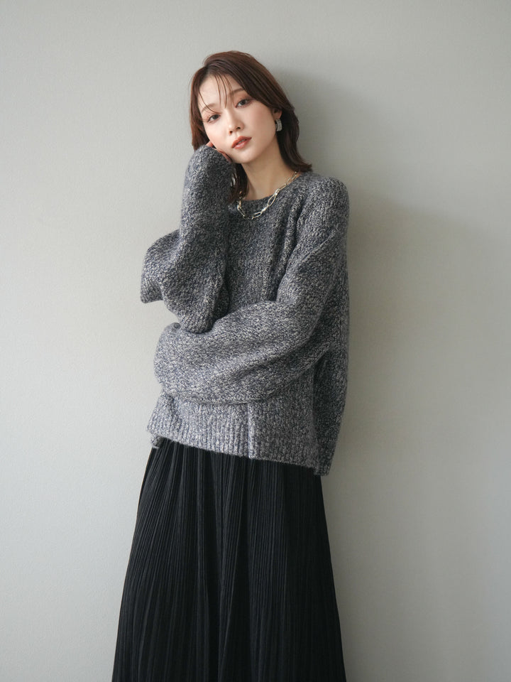 [予約]クルーネック畦編みミックスニット/navy