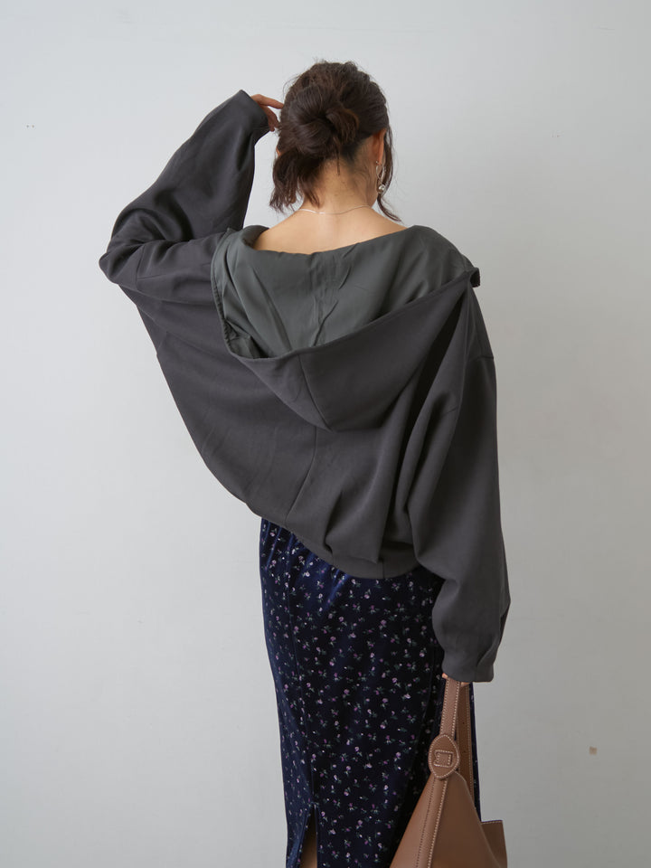 [予約]タックギャザースウェットフーディー/darkgray