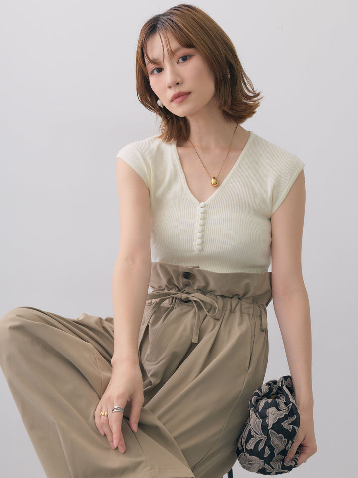 [SET]くるみボタンスリムフレンチニットトップス+くるみボタンスリムフレンチニットトップス(2set)