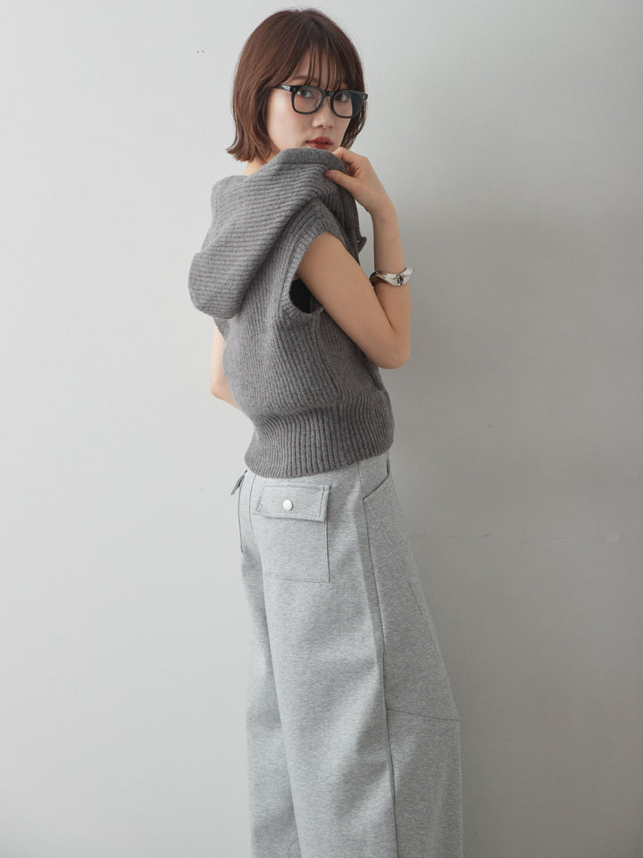 [予約]アルパカタッチフードリブニットベスト/charcoal
