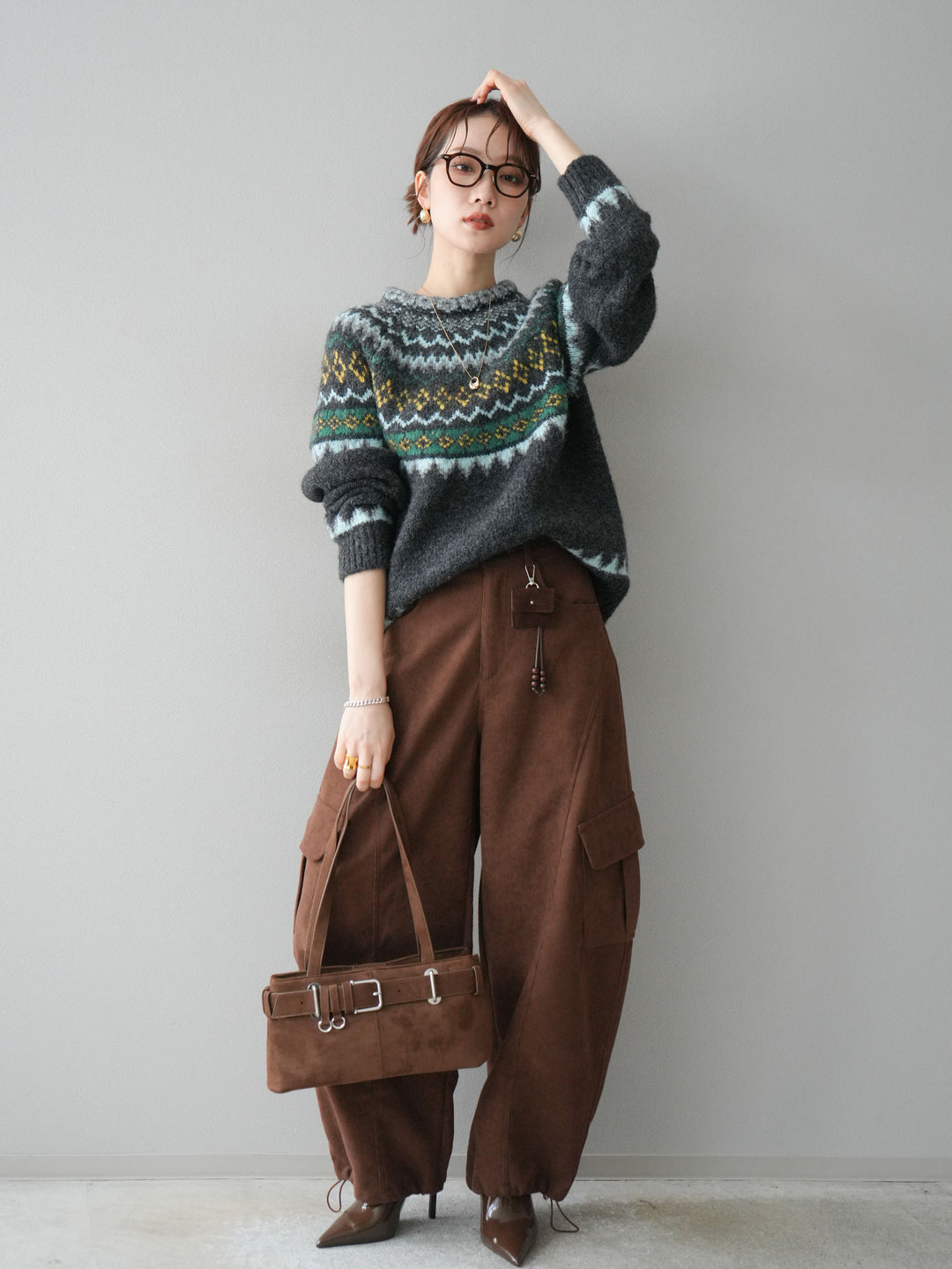 [予約]ベルト付コーデュロイカーゴパンツ/brown