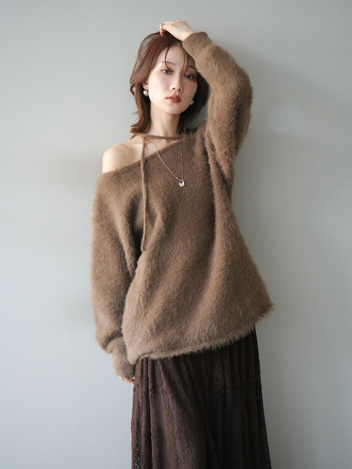 [予約]紐付きシャギーニットプルオーバー/camel