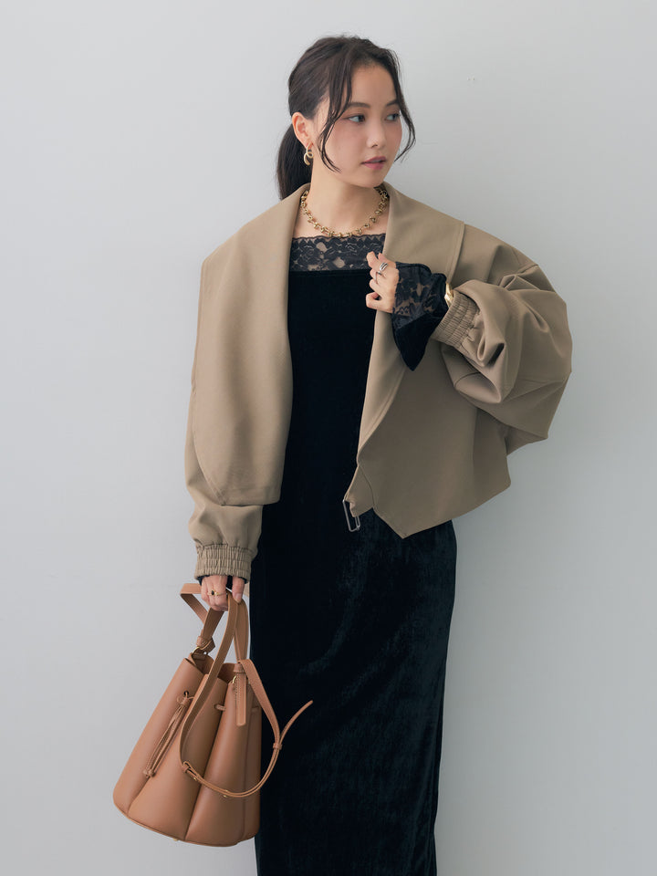 [SET]ベロアレースドッキングオフショルワンピース+ベロアレースドッキングオフショルワンピース(2set)