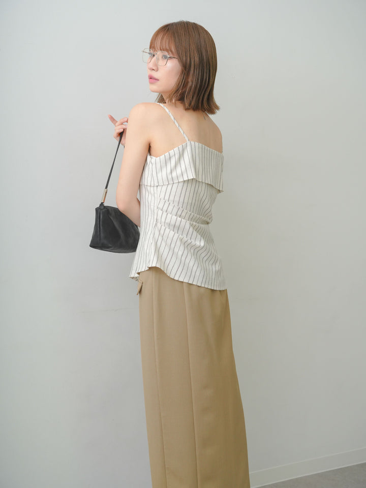 [SET]ストライプアシメキャミソール+クレープデシンフラップ付きストレートスカート(2set)