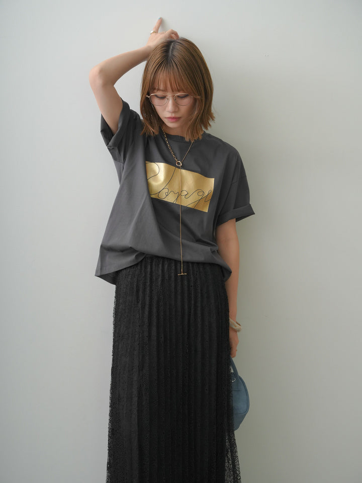 [SET]箔プリントボックスTEE+フローラルレースプリーツスカート(2set)
