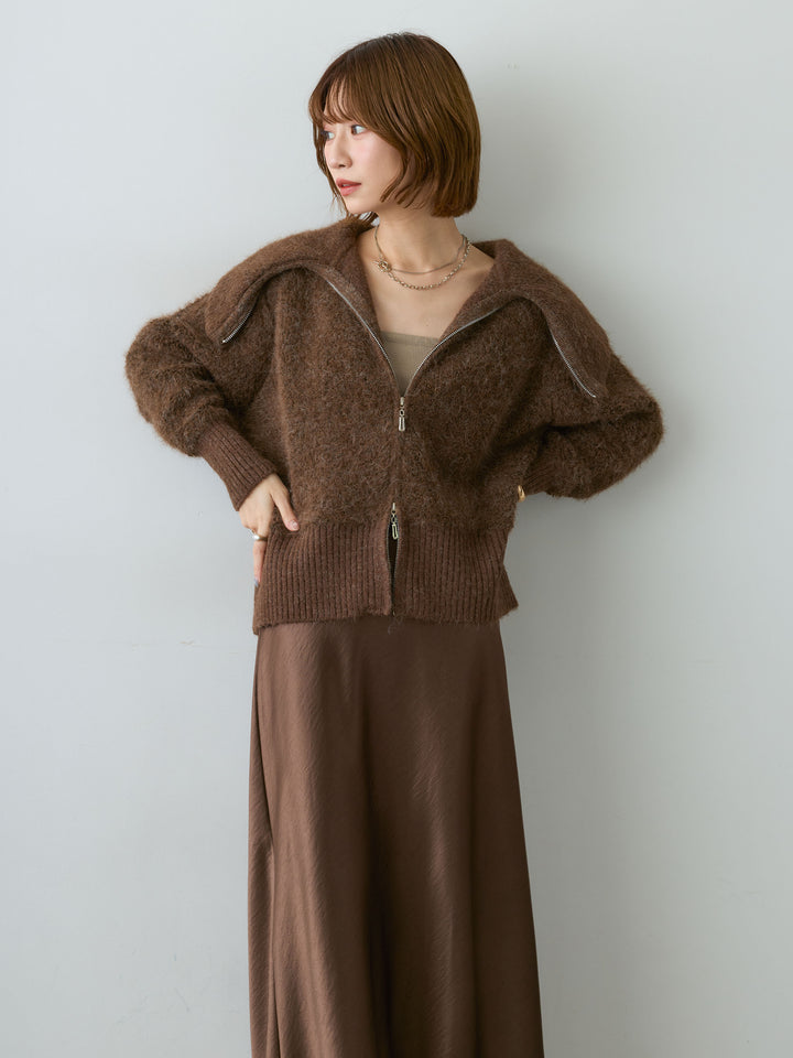[SET]ビッグカラーシャギーニットブルゾン+選べるアクセセット(2set)