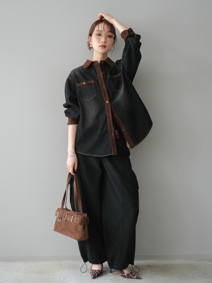 [予約]ベルト付コーデュロイカーゴパンツ/black