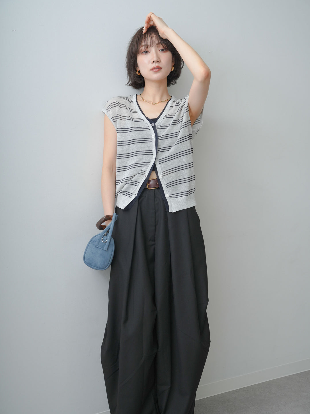 【套裝】雙色邊法式針織背心 + 雙色邊法式針織背心（2 件組）