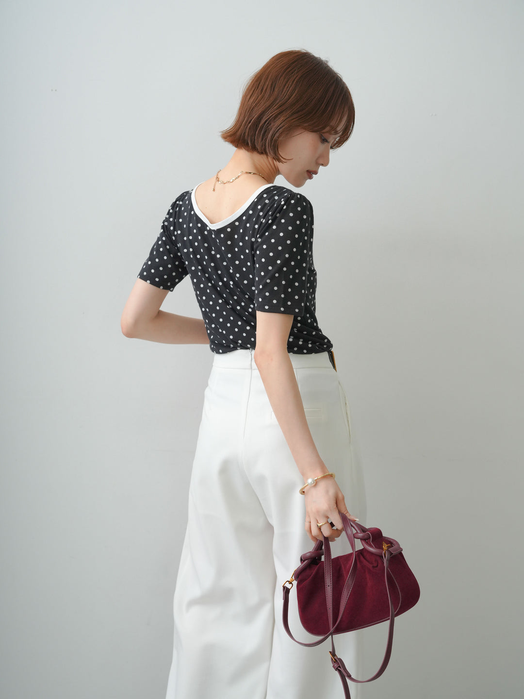 [予約]前後2wayドットバイカラーパイピングTEE/black