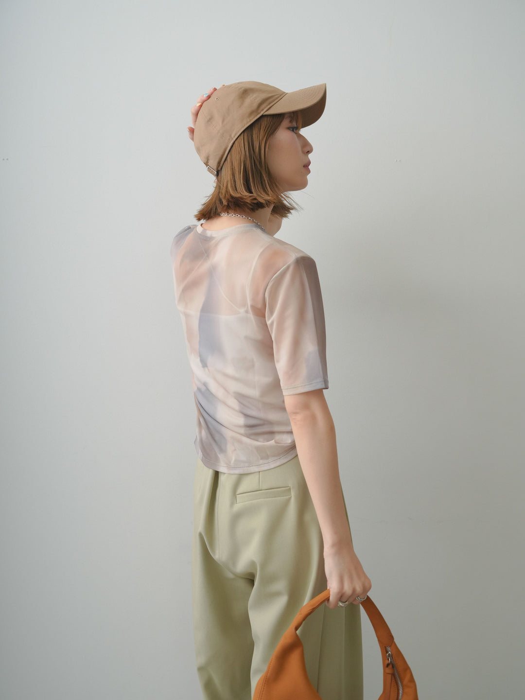 [SET]水彩アートシアーTシャツ+アシンメトリーベルトタックワイドパンツ(2set)