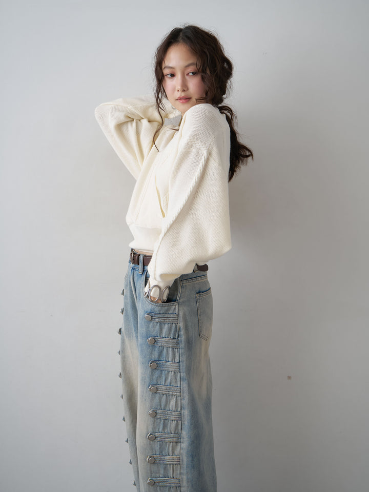[SET]カシュクールミックスケーブルニットトップス+選べるアクセセット(2set)