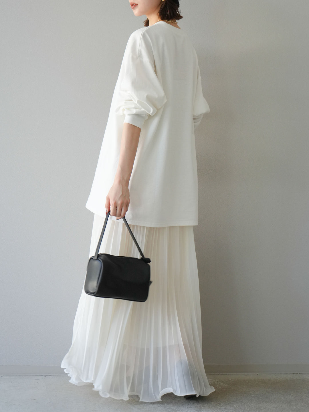 [予約]シフォンプリーツパイピングスカート/アイボリー