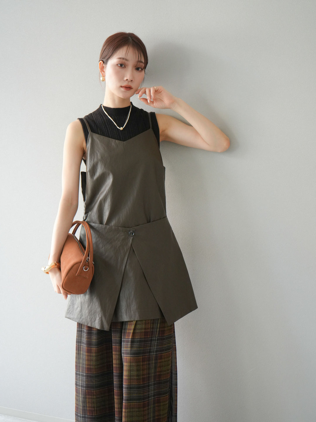 [予約]レイヤードレザーキャミソールチュニック/ブラウン