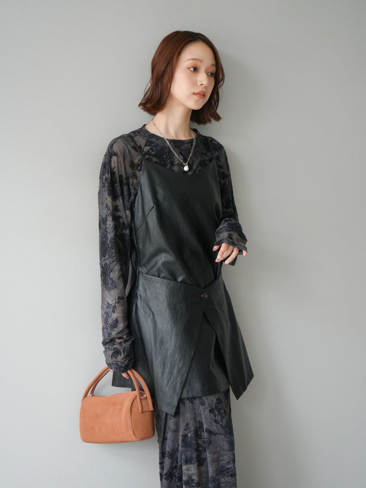 [予約]レイヤードレザーキャミソールチュニック/ブラック