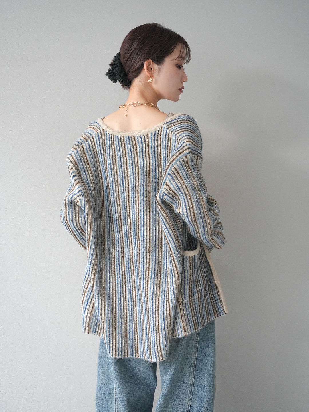 [予約]アンティークボタンストライプニットカーディガン/ivory