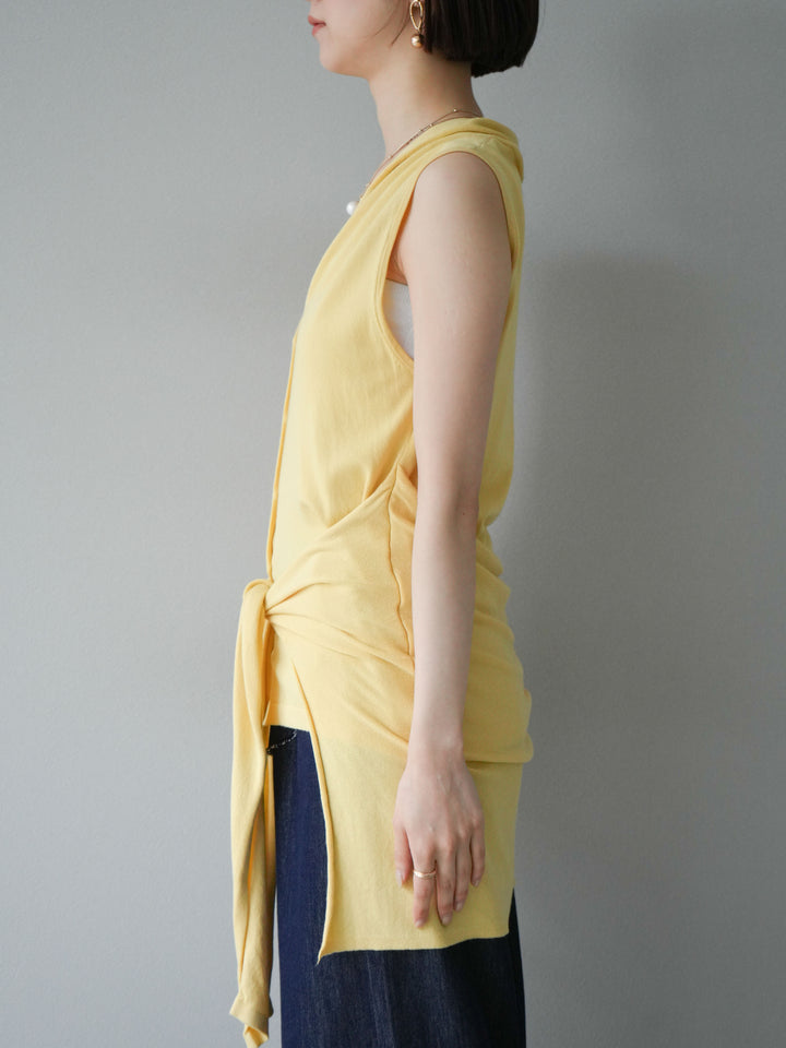 【預購】無袖圍腰針織開襟衫/黃色