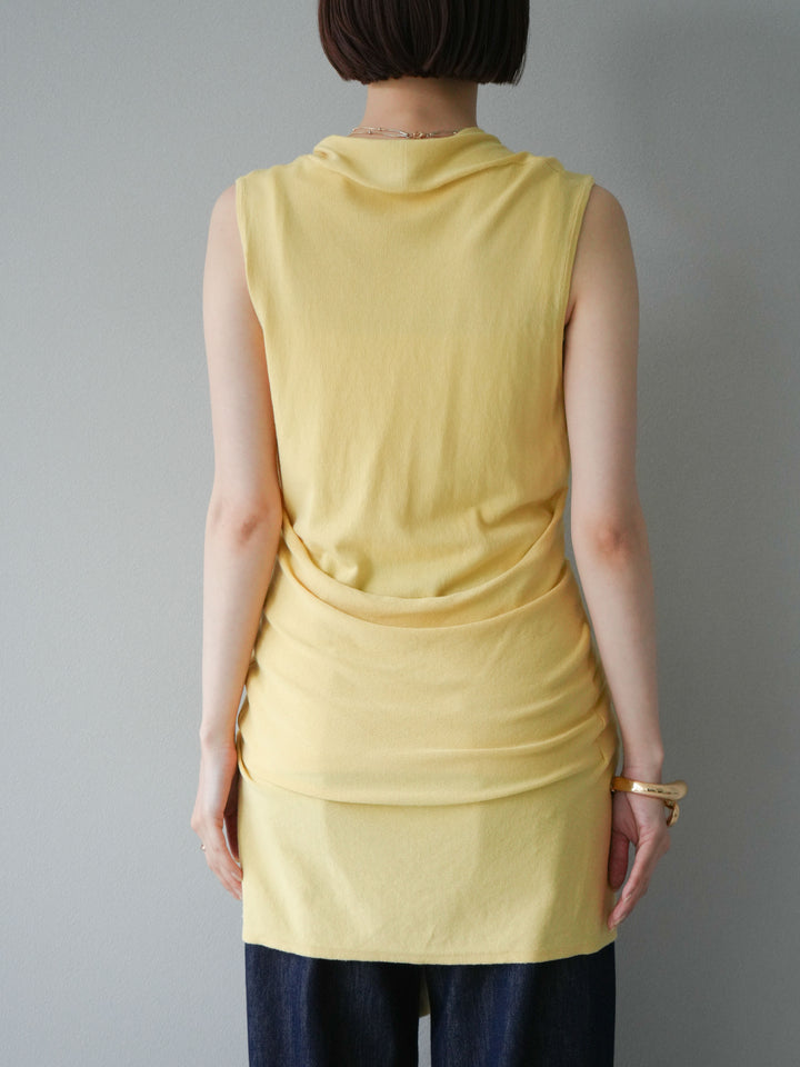 【預購】無袖圍腰針織開襟衫/黃色