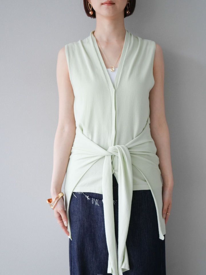 【預購】無袖圍腰針織開襟衫/綠色