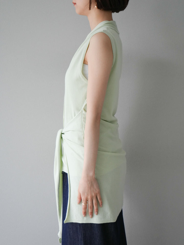 【預購】無袖圍腰針織開襟衫/綠色