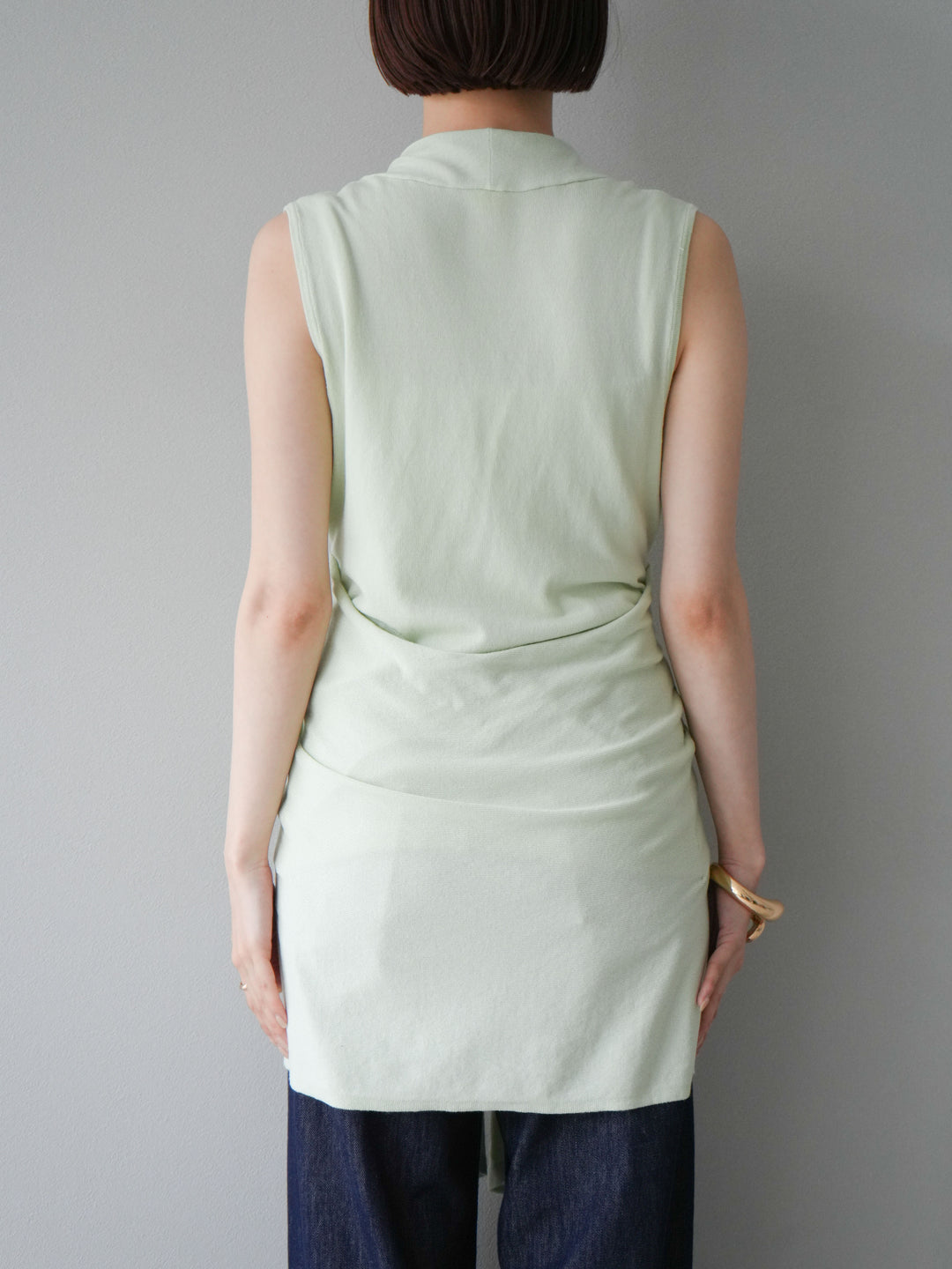 【預購】無袖圍腰針織開襟衫/綠色