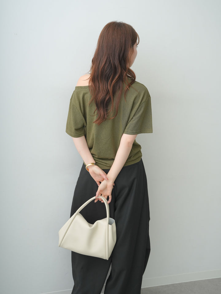 [SET]ワイドネックプリントTEE+ベルトループカーブタックワイドパンツ(2set)
