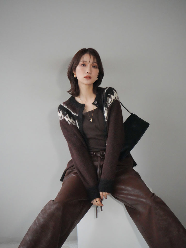 [予約]ノルディック柄ニットカーディガン/brown