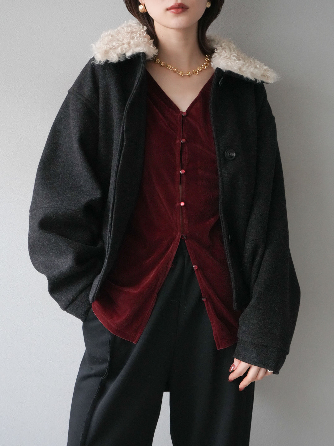 [予約]ロービングボアえりブルゾン/black