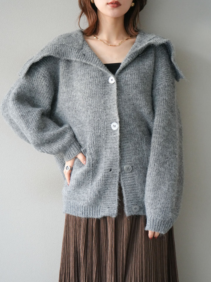 [予約]襟付きボタンオーバーニットカーディガン/gray