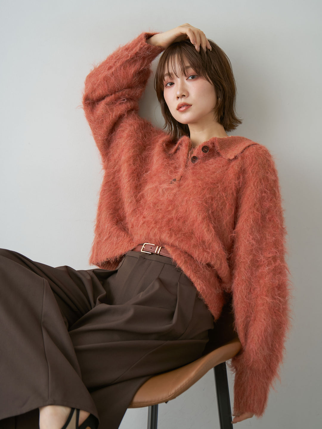 [予約]ヘンリーシャギーニットトップス/terracotta