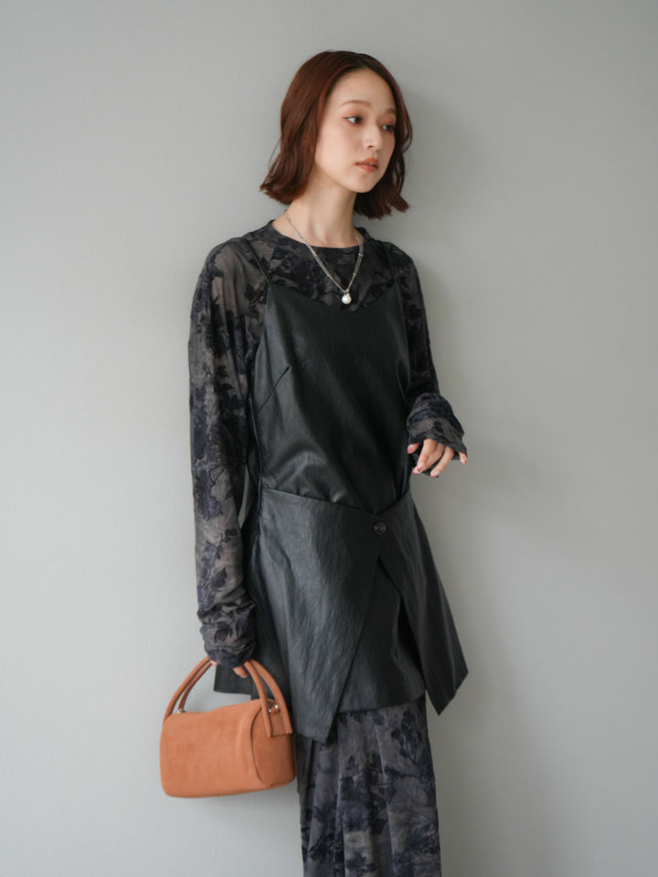 [予約]レイヤードレザーキャミソールチュニック/ブラック