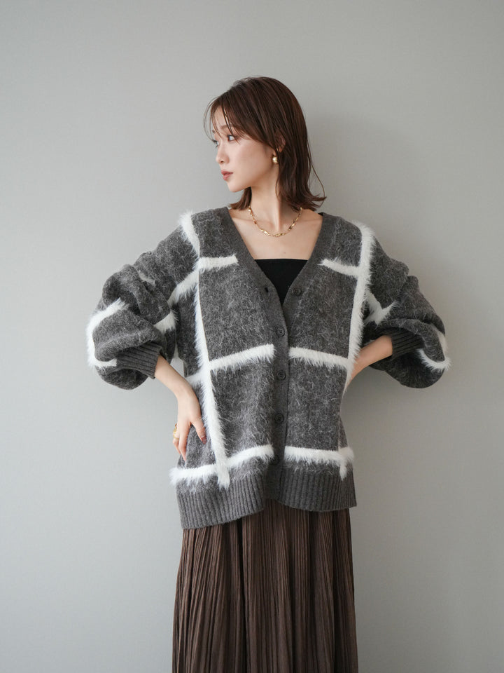 [予約]ミックスシャギーチェックカーディガン/brown