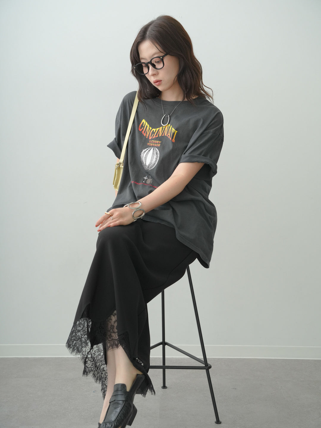 [予約]ヴィンテージライクプリントオーバーTEE/charcoalgray