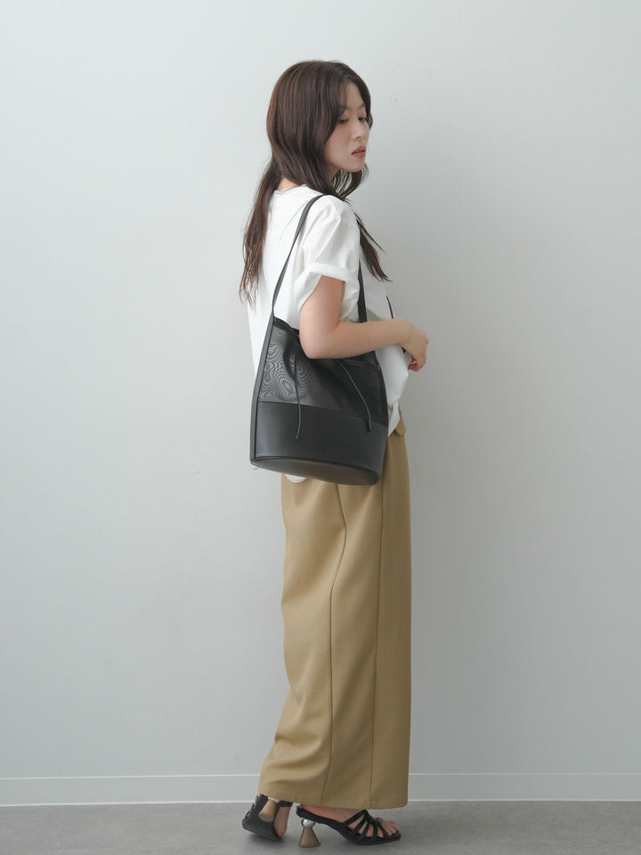 [SET]クールタッチアートロゴオーバーTEE+クレープデシンフラップ付きストレートスカート(2set)