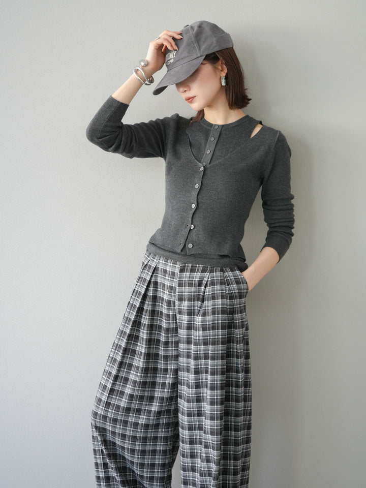 [予約]レイヤードデザインニットカーディガン/チャコール