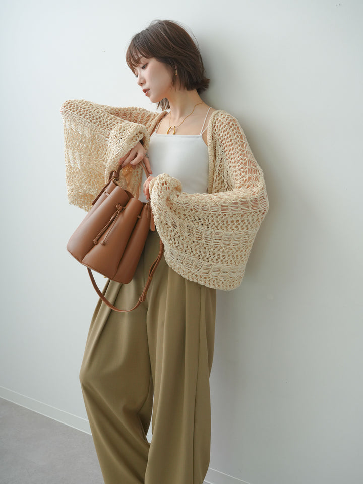 [SET]ミックスメッシュニットボレロ+クレープデシンタックワイドパンツ(2set)