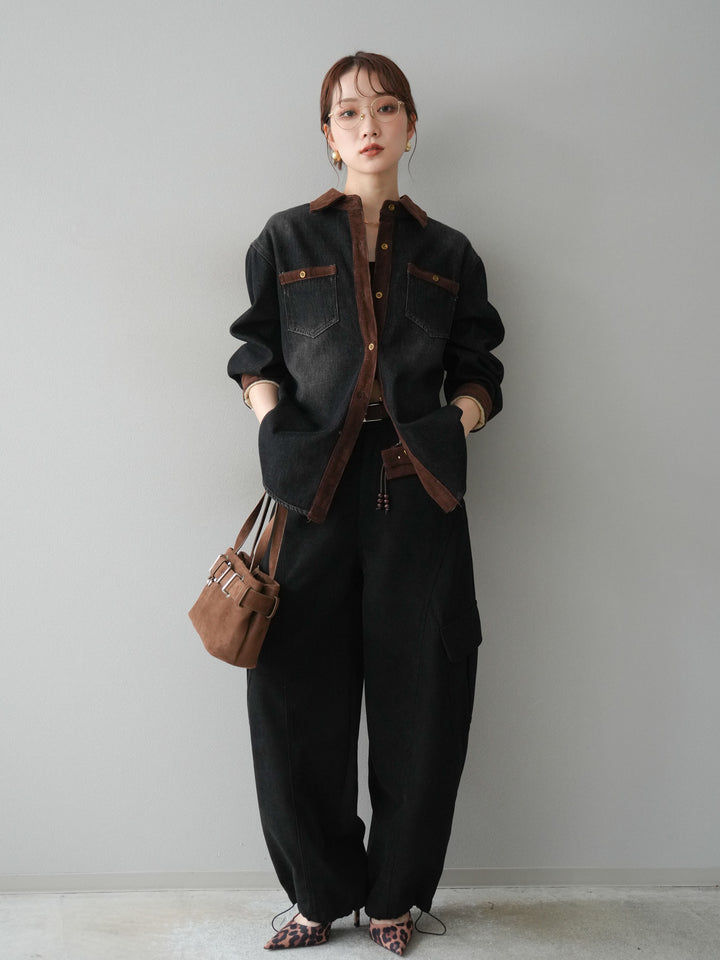 [予約]ベルト付コーデュロイカーゴパンツ/black